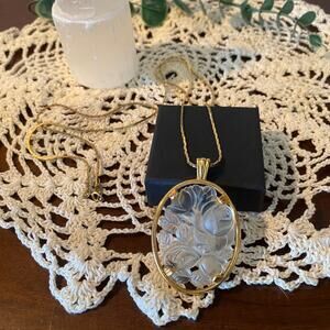 Vintage Faux Gold Toned Oval with Clear Faux Crystal Rose Inside